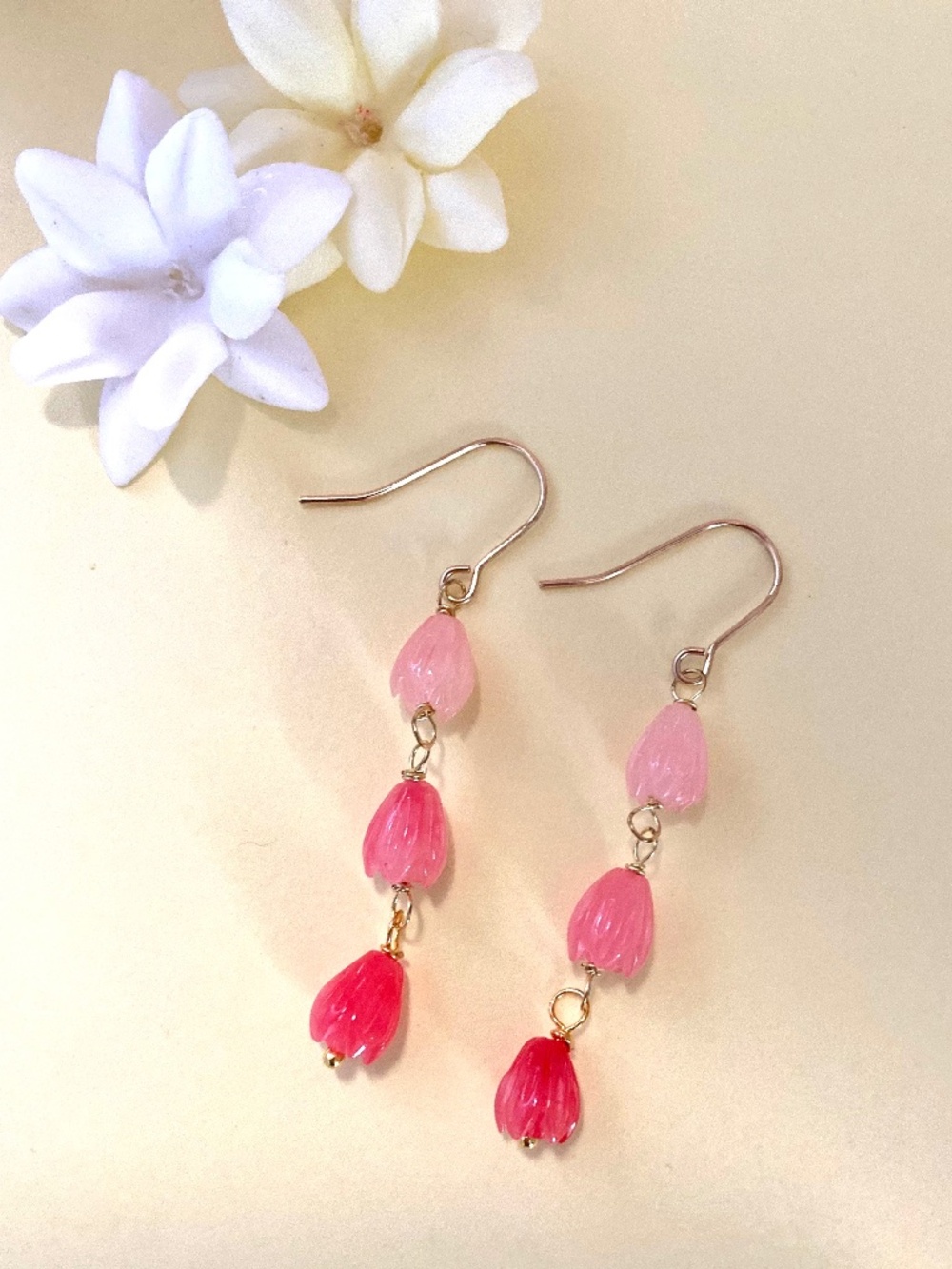 Handmade Tricolor Pikake (Jasmine) Dangle Earrings